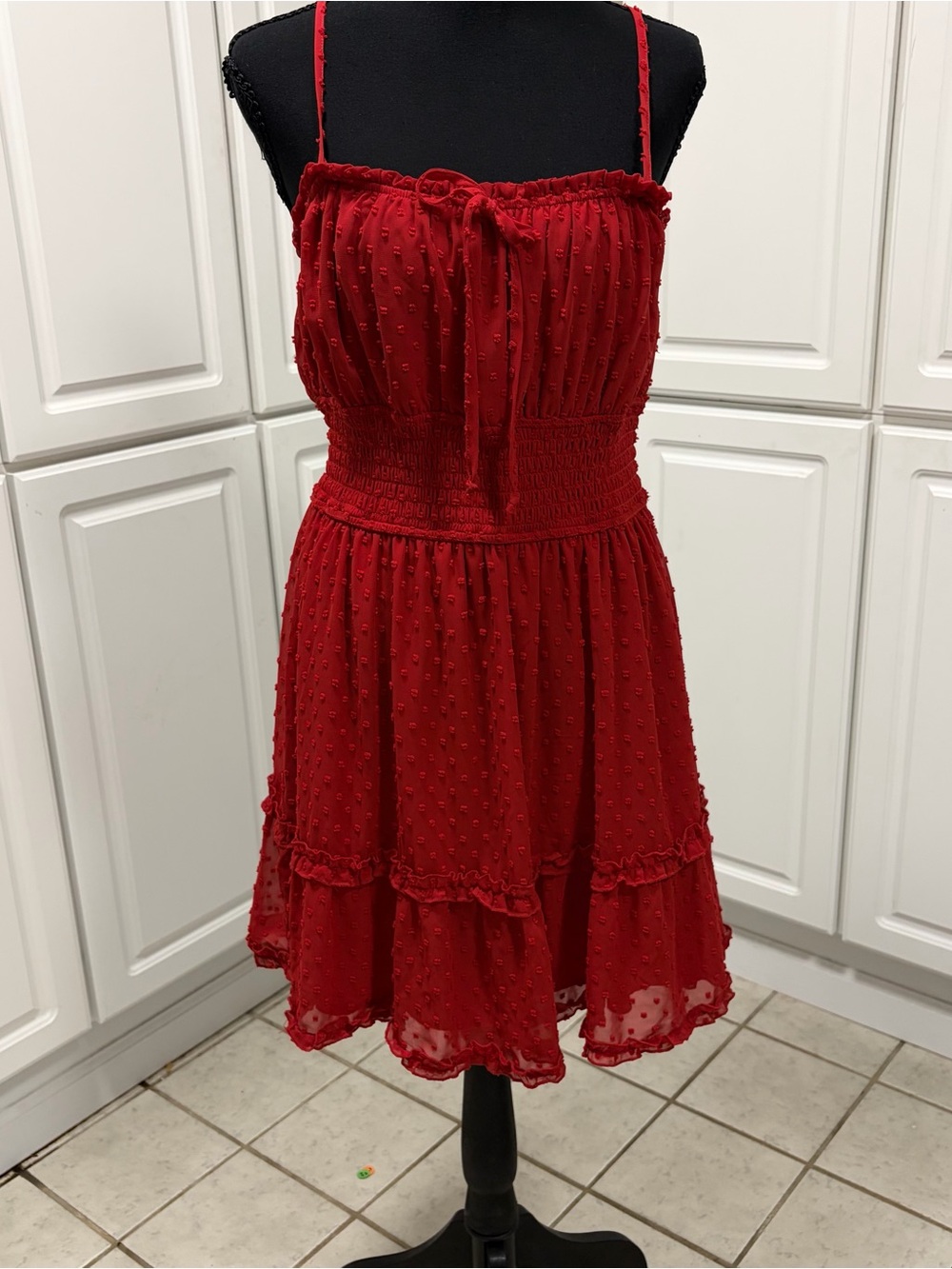 Altar'd State Red Swiss-Dot Smocked Sundress